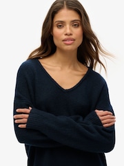 Superdry Dark Teal Twist Oversized V-Neck Jumper Dress - Image 4 of 6