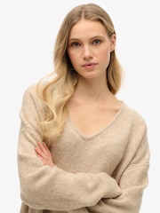 Superdry Light Beige Twist Oversized V-Neck Jumper Dress - Image 3 of 5
