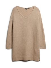 Superdry Light Beige Twist Oversized V-Neck Jumper Dress - Image 4 of 5