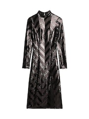 Superdry Black Deco Sequin Chevron Open Back Midi Dress - Image 3 of 5
