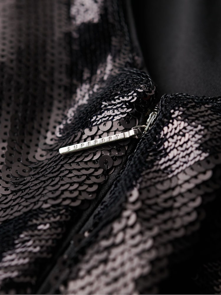 Superdry Black Deco Sequin Chevron Open Back Midi Dress - Image 5 of 5