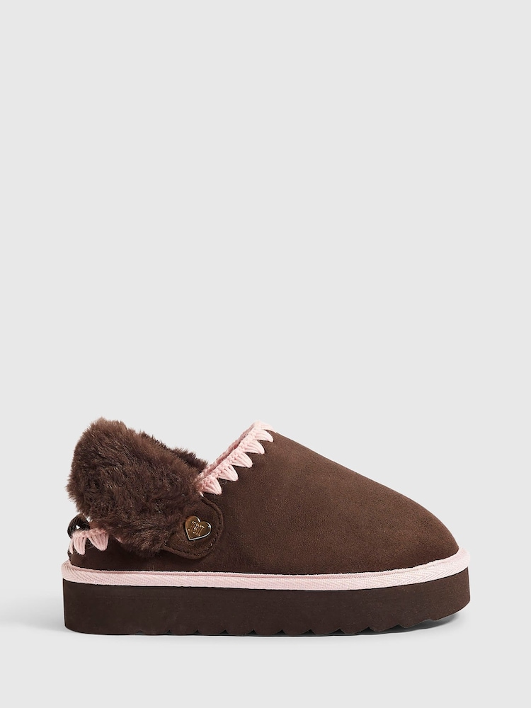 River Island Brown Snug Faux Fur Lined Slippers - Image 1 of 5 River Island Brown Snug Faux Fur Lined Slippers - Image 1 of 5