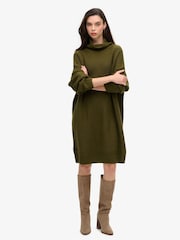 Superdry Dark Moss Green Chunky Rib Knit Jumper Dress - Image 1 of 3
