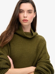 Superdry Dark Moss Green Chunky Rib Knit Jumper Dress - Image 2 of 3