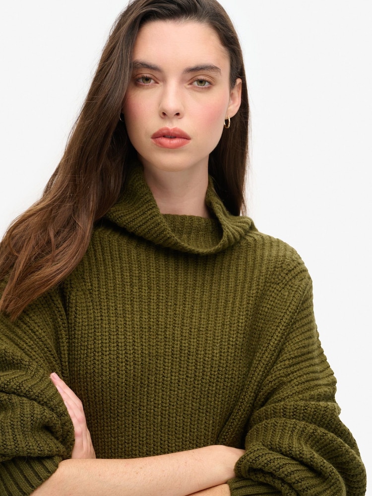 Superdry Dark Moss Green Chunky Rib Knit Jumper Dress - Image 2 of 3