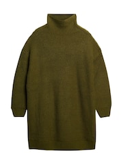 Superdry Dark Moss Green Chunky Rib Knit Jumper Dress - Image 3 of 3