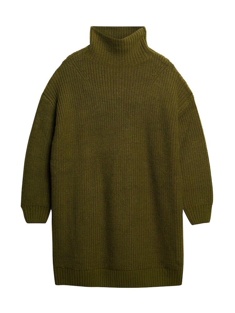 Superdry Dark Moss Green Chunky Rib Knit Jumper Dress - Image 3 of 3