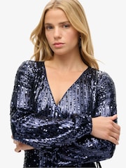 Superdry Navy Sequin Sequin Wrap Maxi Dress - Image 2 of 4