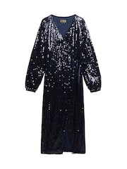 Superdry Navy Sequin Sequin Wrap Maxi Dress - Image 3 of 4
