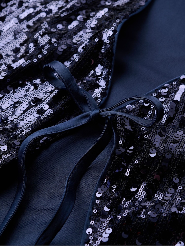 Superdry Navy Sequin Sequin Wrap Maxi Dress - Image 4 of 4