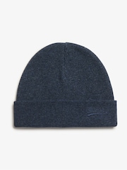 Superdry Richest Navy Marl 100% Cotton Essential Logo Knitted Beanie - Image 1 of 4