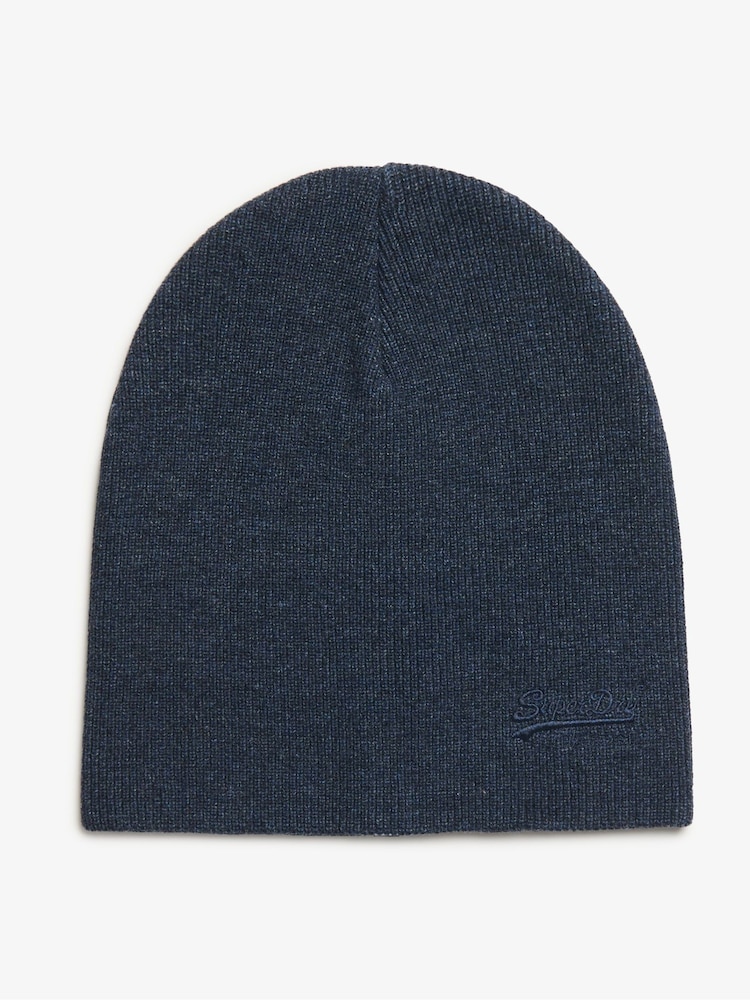 Superdry Richest Navy Marl 100% Cotton Essential Logo Knitted Beanie - Image 2 of 4