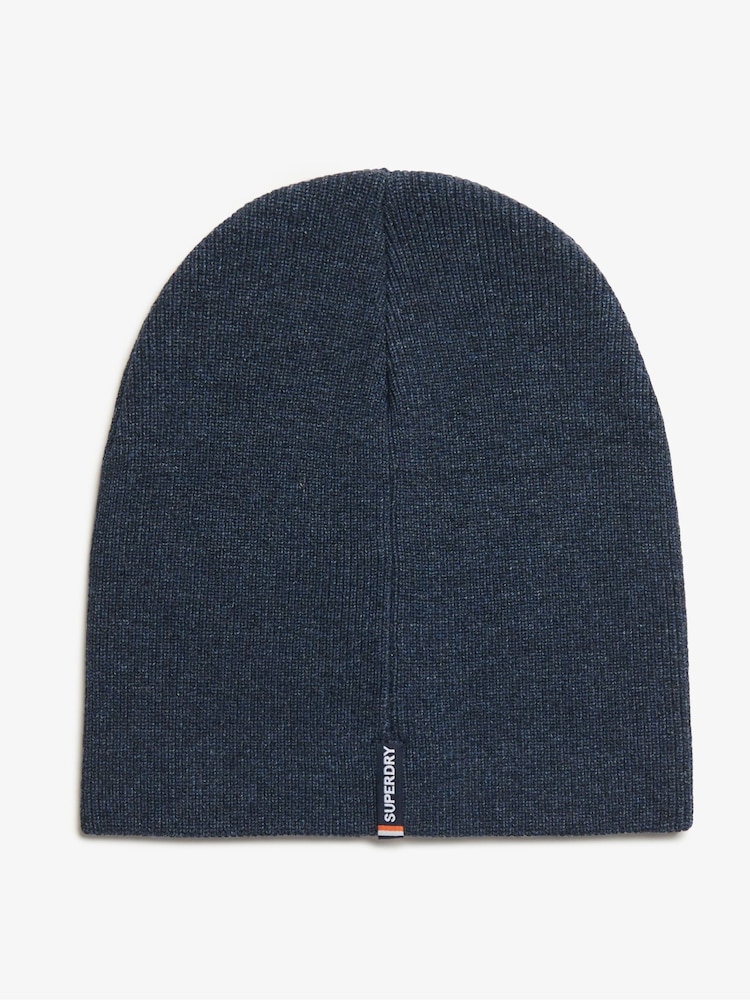 Superdry Richest Navy Marl 100% Cotton Essential Logo Knitted Beanie - Image 3 of 4