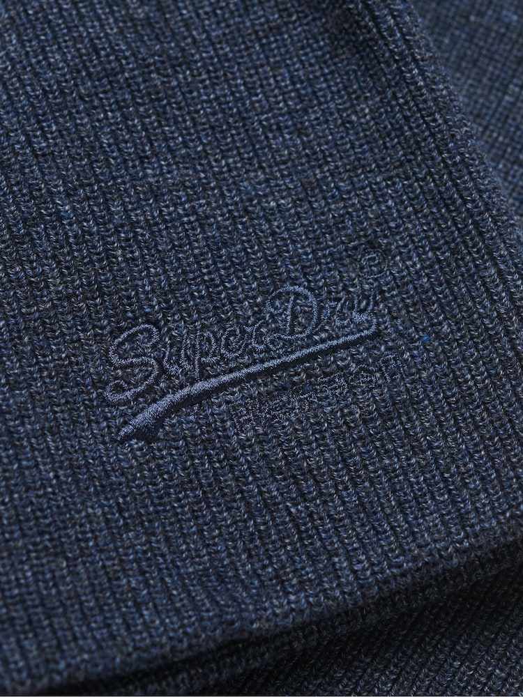 Superdry Richest Navy Marl 100% Cotton Essential Logo Knitted Beanie - Image 4 of 4
