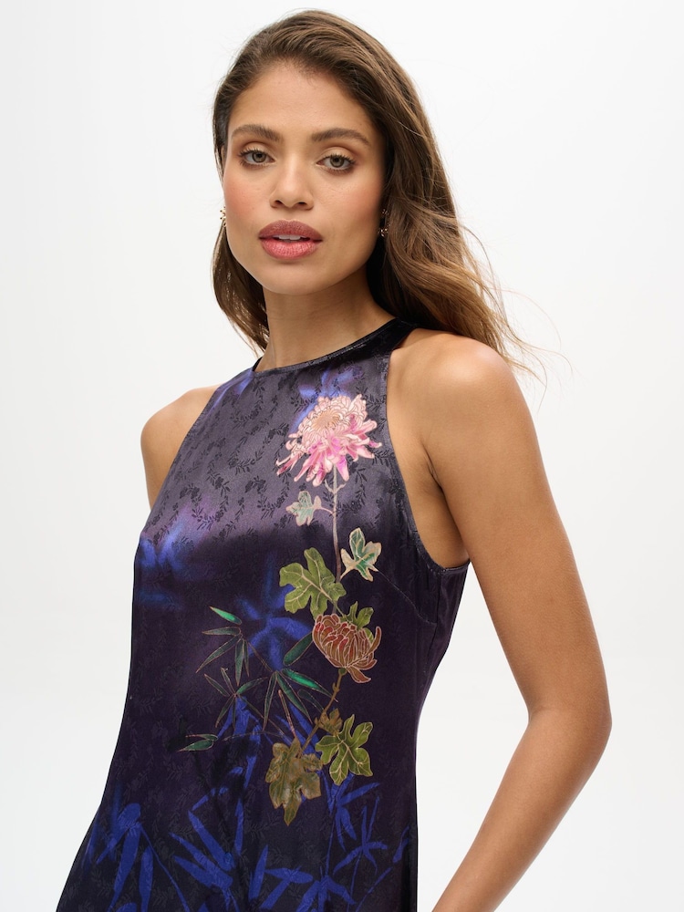 Superdry Deep Floral Japanese Shadow Printed Satin Maxi Dress - Image 4 of 7