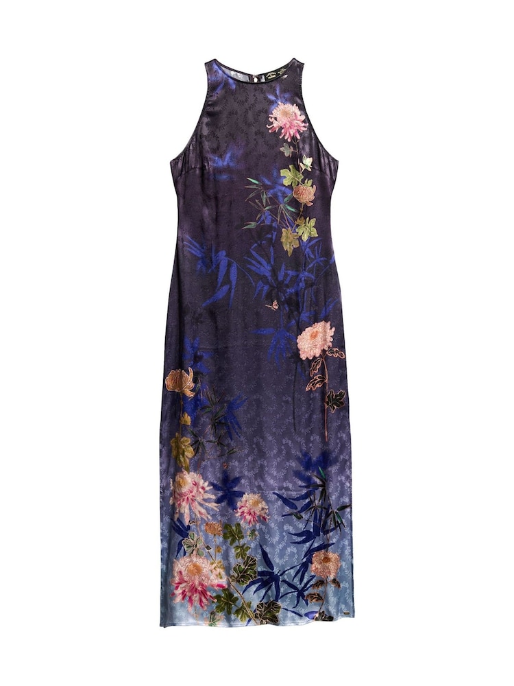 Superdry Deep Floral Japanese Shadow Printed Satin Maxi Dress - Image 5 of 7