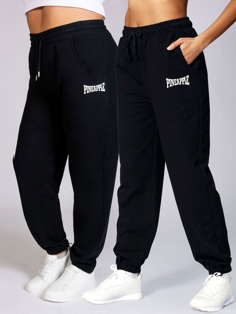 Pineapple Black Oversized Womens Pocket Cuffed Joggers - Image 2 of 4