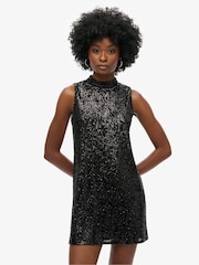 Superdry Black Plain Sequin Sequin A Line Mini Dress - Image 1 of 6