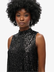 Superdry Black Plain Sequin Sequin A Line Mini Dress - Image 4 of 6