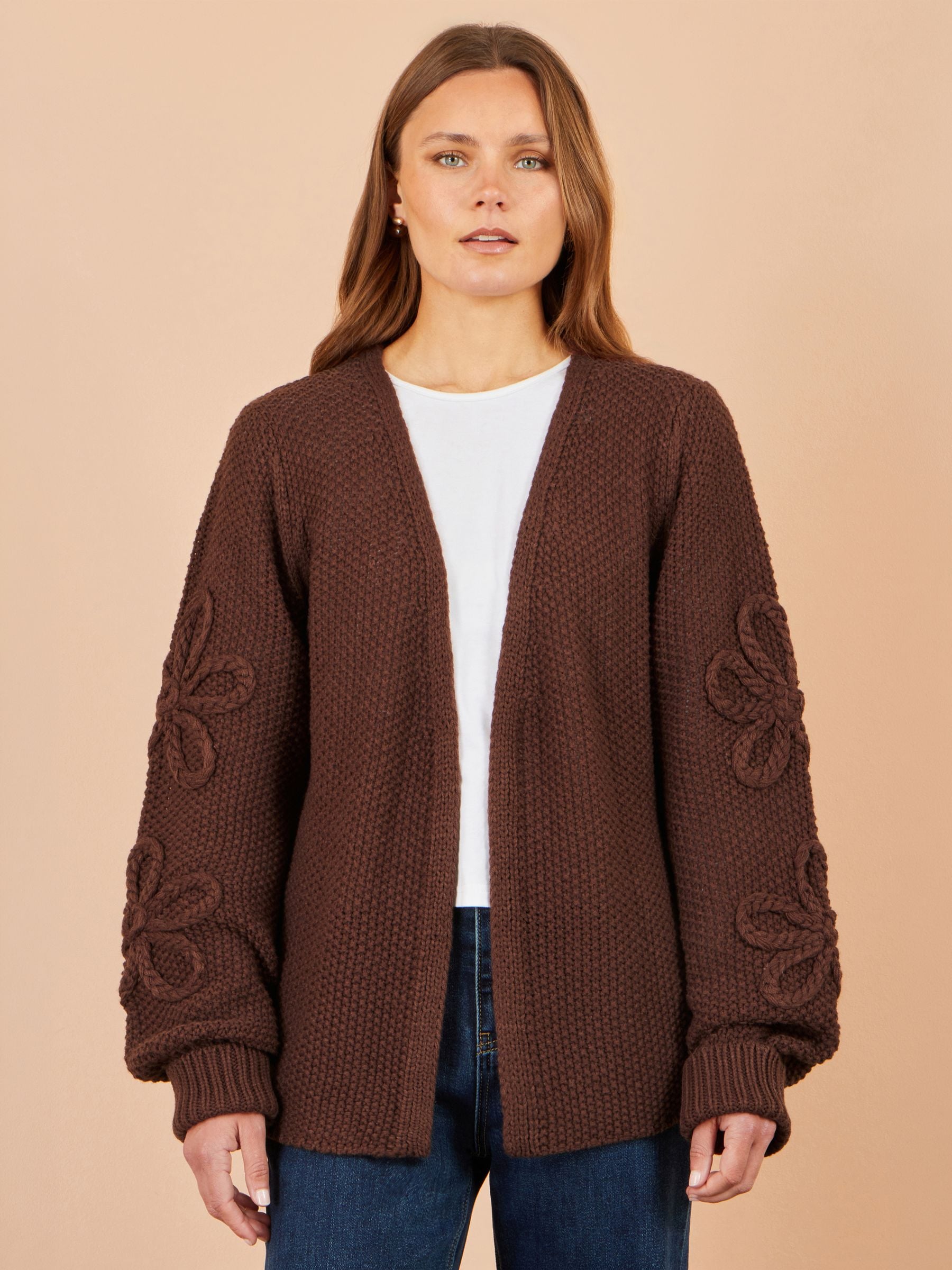 Yumi Brown Edge To Edge Cardigan - Image 2