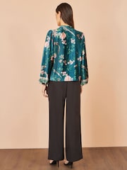 Yumi Green Floral Velvet Blouse With Tie Neckline - Image 5 of 5