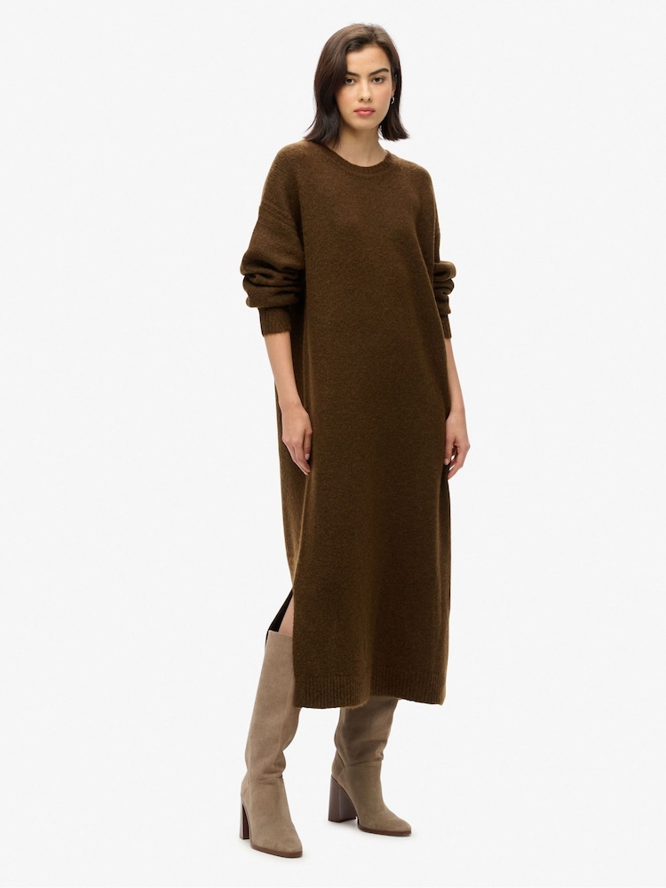 Superdry Chocolate Brown Slouch Midi Jumper Dress - Image 1 of 5