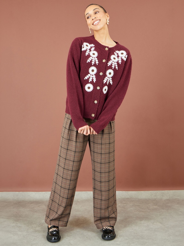 Yumi Brown Check Wide Leg Trousers - Image 1 of 3 Yumi Brown Check Wide Leg Trousers - Image 1 of 3