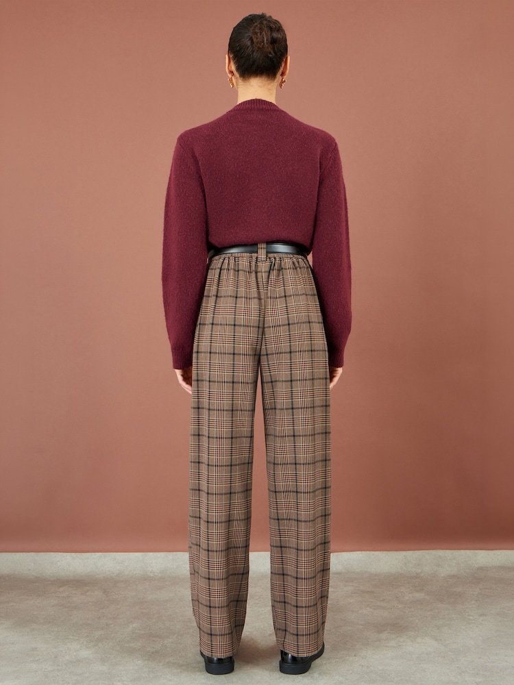 Yumi Brown Check Wide Leg Trousers - Image 3 of 3 Yumi Brown Check Wide Leg Trousers - Image 3 of 3