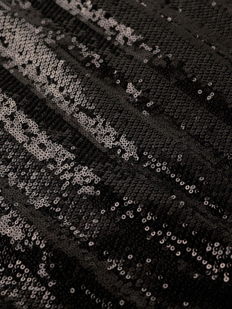 Superdry Black Sequin Mandarin Sequin Mini Dress - Image 6 of 6