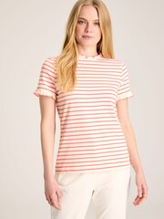 Joules Daisy Pink/Cream Short Sleeve Frilled Neck Top - Image 1 of 7