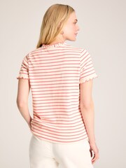 Joules Daisy Pink/Cream Short Sleeve Frilled Neck Top - Image 2 of 7