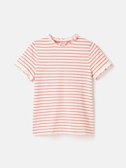 Joules Daisy Pink/Cream Short Sleeve Frilled Neck Top - Image 7 of 7