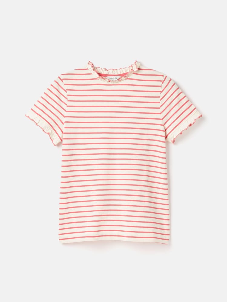 Joules Daisy Pink/Cream Short Sleeve Frilled Neck Top - Image 7 of 7
