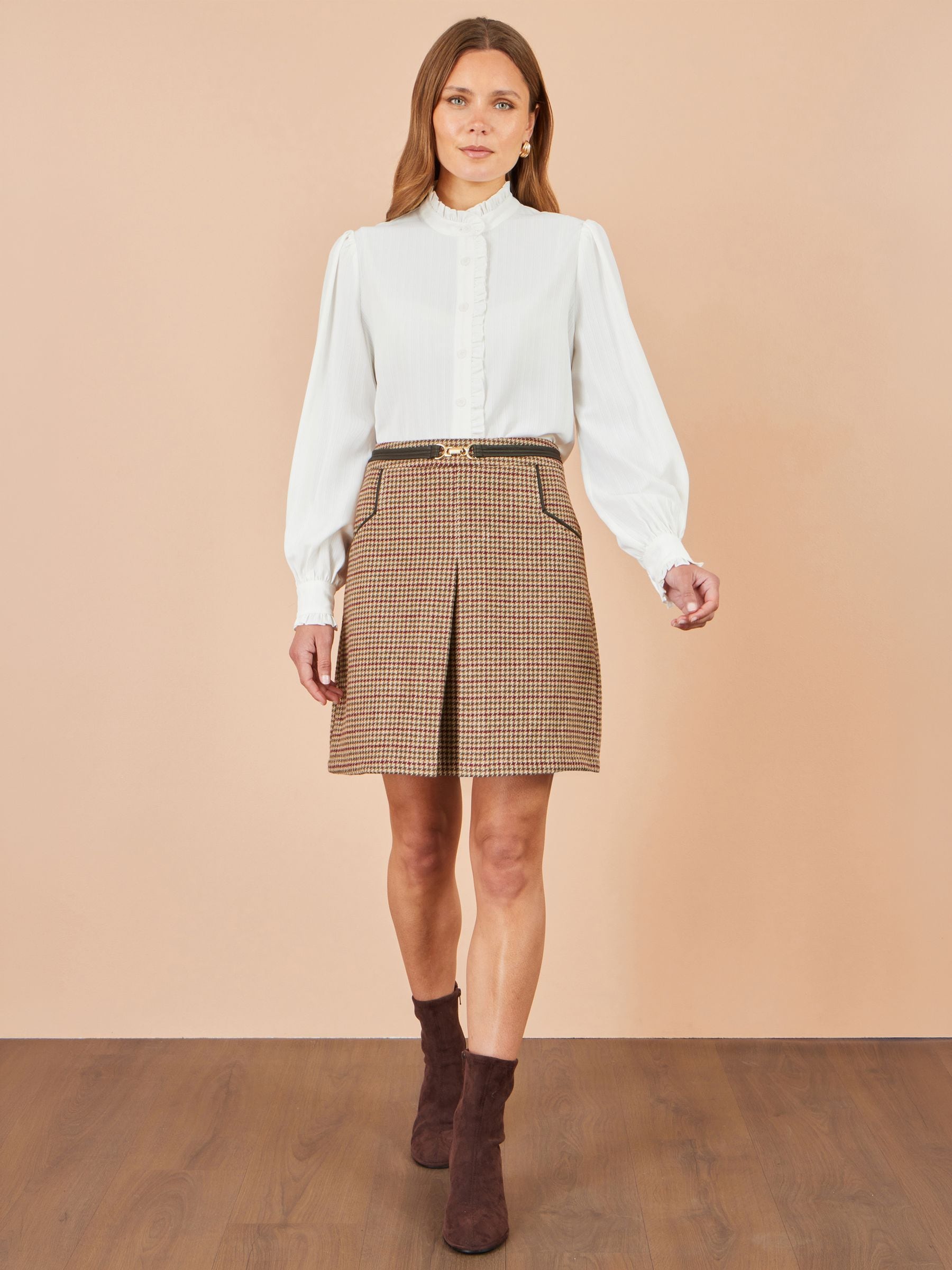 Yumi Women's Brown Check Mini Skirt With Pockets - Size 16 Uk - Image 2