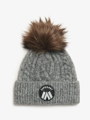 Superdry Scandi Grey Marl 100% Cotton Cable Luxe Knit Beanie Hat - Image 1 of 3