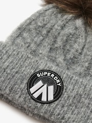 Superdry Scandi Grey Marl 100% Cotton Cable Luxe Knit Beanie Hat - Image 2 of 3