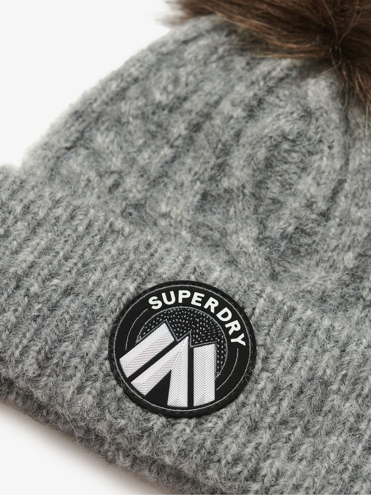 Superdry Scandi Grey Marl 100% Cotton Cable Luxe Knit Beanie Hat - Image 2 of 3