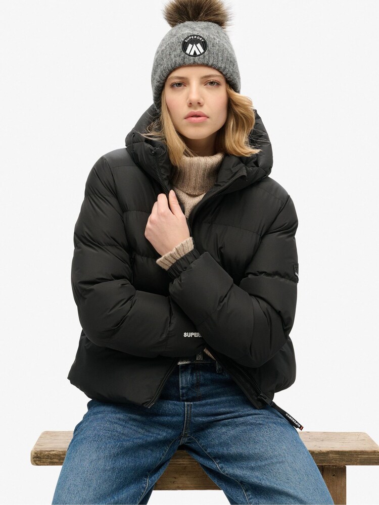 Superdry Scandi Grey Marl 100% Cotton Cable Luxe Knit Beanie Hat - Image 3 of 3