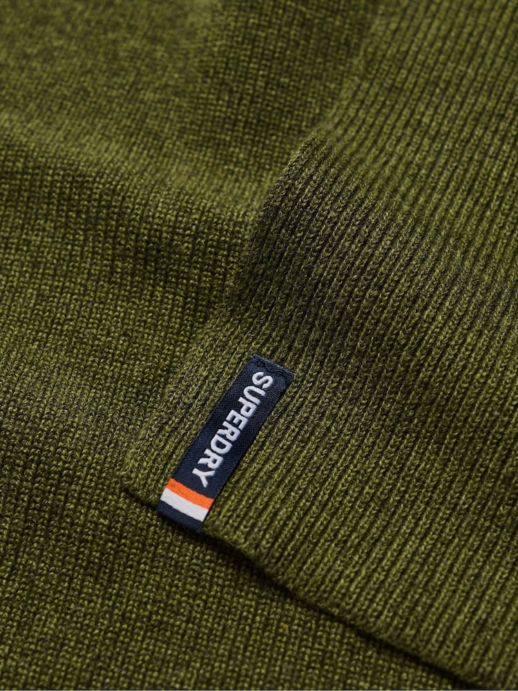 Verde militar intenso jaspeado - Bufanda básica de punto con logo de Superdry - Imagen 2 de 3