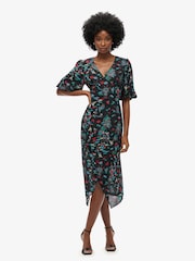 Superdry Crane Black Print Short Sleeve Sheer Midi Dress - Image 1 of 3