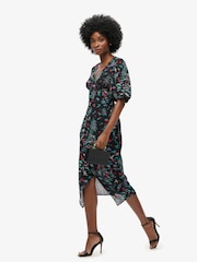 Superdry Crane Black Print Short Sleeve Sheer Midi Dress - Image 2 of 3