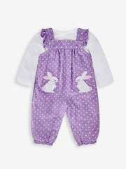 JoJo Maman Bébé Lilac Purple Bunny Appliqué Cord Dungarees & Top Set - Image 1 of 6