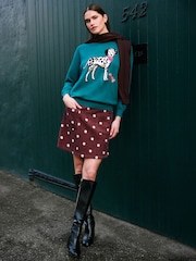 Yumi Blue Dalmatian Intarsia Relaxed Jumper - Image 4 of 5
