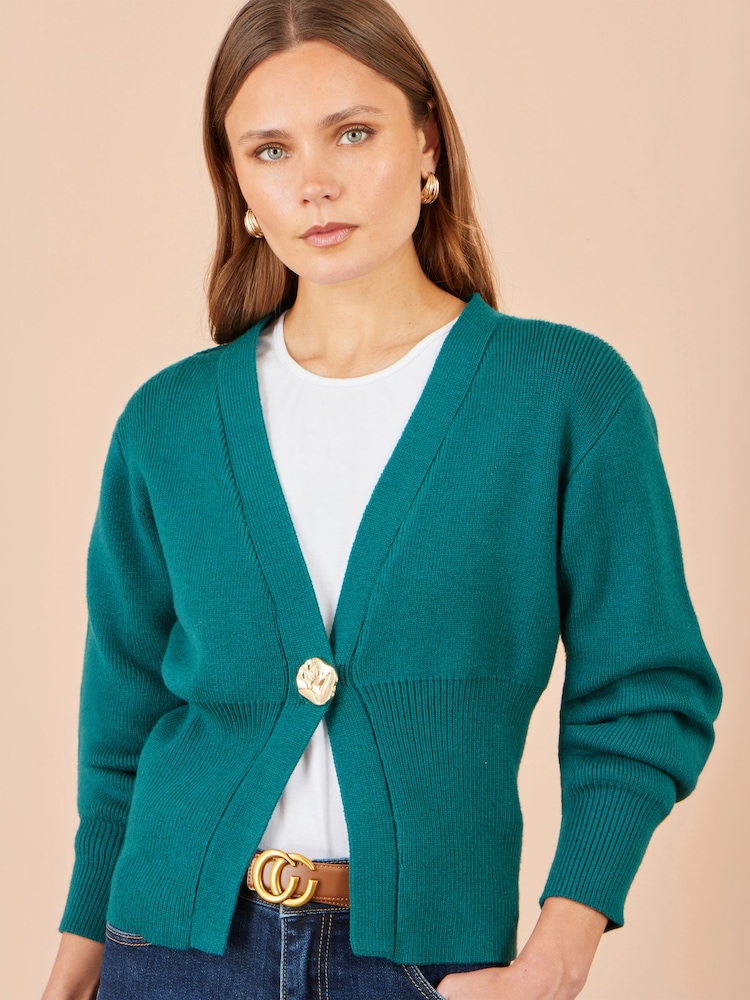 Yumi Blue Knitted Button Cardigan - Image 2 of 4 Yumi Blue Knitted Button Cardigan - Image 2 of 4