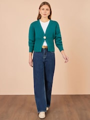 Yumi Blue Knitted Button Cardigan - Image 3 of 4