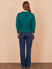 Yumi Blue Knitted Button Cardigan - Image 4 of 4
