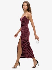 Superdry Maroon Crush Diamonte Velvet Maxi Dress - Image 1 of 3