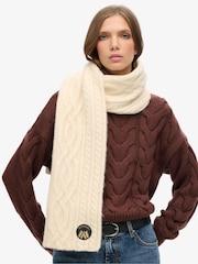 Superdry Oatmeal White Cable Luxe Knit Scarf - Image 1 of 3