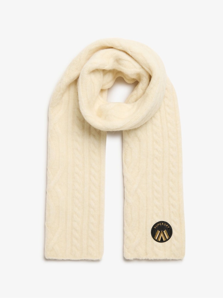 Superdry Oatmeal White Cable Luxe Knit Scarf - Image 2 of 3