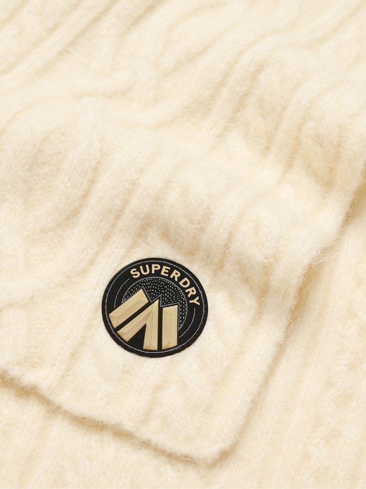 Superdry Oatmeal White Cable Luxe Knit Scarf - Image 3 of 3